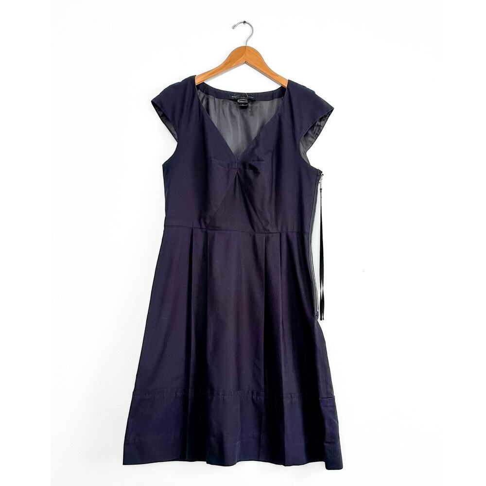 Marc by Marc Jacobs Navy Blue V-Neck Cap Sleeve Pleat A-Line Dress size 12
